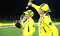 Alyssa Healy and Beth Mooney celebrate