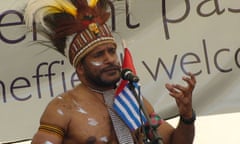 BRITAIN-INDONESIA-PAPUA-UNREST<br>This undated handout picture released by the United Liberation Movement for West Papua (ULMWP) shows Benny Wenda, chairman of the ULMWP, speaking during an event in the United Kingdom, where he has lived in exile for years. - The exiled leader of Papua's independence movement has called for "a free and democratic referendum" backed by the UN, and warned over a possible bloodbath after weeks of deadly unrest gripped Indonesia's easternmost territory. (Photo by Handout / United Liberation Movement for West Papua (ULMWP) / AFP) / RESTRICTED TO EDITORIAL USE - MANDATORY CREDIT "AFP PHOTO / UNITED LIBERATION MOVEMENT FOR WEST PAPUA" - NO MARKETING NO ADVERTISING CAMPAIGNS - DISTRIBUTED AS A SERVICE TO CLIENTS == NO ARCHIVEHANDOUT/AFP/Getty Images