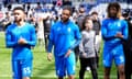 Birmingham's George Hall, Tyler Roberts and Dion Sanderson applaud fans after the club’s relegation was confirmed