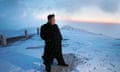 Kim Jong-un on a snow-covered Mount Paektu at sunrise in Ryanggang province