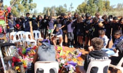 Classmates of Elijah Doughty visit his memorial at the Gribble Creek Reserve in Kalgoorlie-Boulder.