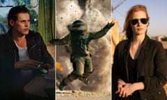 From left: Willem Dafoe in Kathryn Bigelow’s debut feature, The Loveless (1981); her Oscar-winning The Hurt Locker (2008); Jessica Chastain in political thriller Zero Dark Thirty (2012).