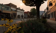 Wildfire smoke casts an orange glow over W. Miner Street in Old Town Yreka, California, on Monday, August 9, 2021.