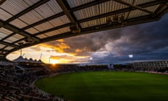 A general view of play and clouds during the T20 Blast match between Hampshire Hawks and Surrey at the Utilita Bowl