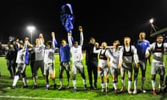 Colchester celebrate their victory over Crawley.