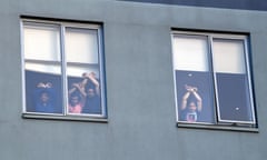 Medically evacuated refugees protest against their detention at the Mantra Hotel in Melbourne.