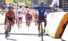 Italy's Elisa Balsamo sprints to victory ahead of Marianne Vos to win the road race title at the world championships in Belgium