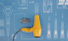 A hairdryer with engineering diagram