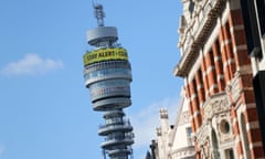 The BT Tower in London displaying the UK government’s new slogan which has been heavily criticised for being too vague