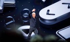 Apple CEO Tim Cook on stage the Worldwide Developer Conference in San Jose, California.