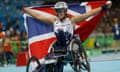 Athletics - Women's 100m - T34 Final<br>2016 Rio Paralympics - Women's 100m - T34 Final - Olympic Stadium - Rio de Janeiro, Brazil - 10/09/2016. Hannah Cockroft of Britain celebrates winning the gold medal in the event.   REUTERS/Ricardo Moraes   FOR EDITORIAL USE ONLY. NOT FOR SALE FOR MARKETING OR ADVERTISING CAMPAIGNS.