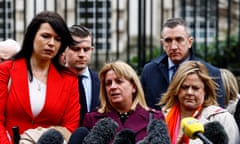 Martina Dillon, whose husband was killed in a loyalist attack in 1997, outside the Royal Courts of Justice in Belfast.