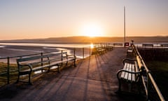 Sunset at Arnside pier: golden light on an early spring evening in Cumbria