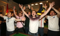 England fans celebrate at a pub in London