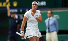 Ons Jabeur marked her debut on Wimbledon’s Centre Court with a victory over the 2017 women’s singles champion Garbine Muguruza on Friday.
