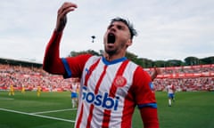 Portu celebrates scoring Girona’s equaliser against Barcelona, 28 seconds after coming on.