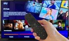 Sky Stream smart TV interface pictured with a remote.