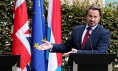 Luxembourg's Prime Minister Xavier Bettel gestures at a news conference after his meeting with British Prime Minister Boris Johnson in Luxembourg