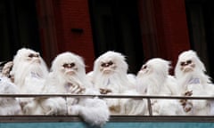 FILE PHOTO: Actors dressed as a 'Yeti' ride aboard a tour bus during a promotional event in Manhattan New York<br>FILE PHOTO: Actors dressed as a 'Yeti' ride aboard a tour bus during a promotional event for Travel Channel's "Expedition Unknown: Hunt for the Yeti" in Manhattan, New York City, U.S. on October 4, 2016.  REUTERS/Brendan McDermid/File Photo