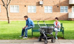 couple with pram outside flat