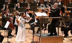 the LSO conducted by François-Xavier Roth (with Patricia Kopatchinskaja: violin and Håkan Hardenberger: trumpet) perform at the Barbican Hall, London, 3 April 2022