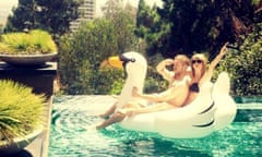 Calvin Harris and Taylor Swift on inflatable swan