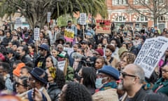 People gather at Hackney town hall for a rally in solidarity with Child Q in March 2022.