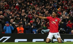 Marcus Rashford of Manchester United celebrates scoring their third goal.