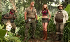 Kevin Hart, Dwayne Johnson, Karen Gillan and Jack Black in Jumanji.