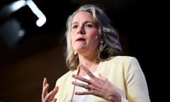 Australian home affairs minister Clare O'Neil addresses the National Press Club in Canberra