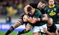 South Africa’s Malcolm Marx is tackled by New Zealand captain Kieran Read in September's match.