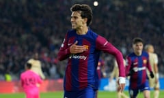 João Félix celebrates after scoring for Barcelona against Porto in the Champions League last December