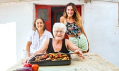 Anastasia Miari (right) in Corfu with her grandmother and her marinated seabream