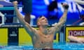 Caeleb Dressel reacts after winning the men's 100m butterfly finals on Saturday at US Olympic swim trials.