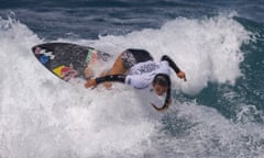 Sky Brown of Great Britain competes in the ISA World Surfing Games, a qualifier for the Paris 2024 Olympic Games, off La Marginal beach in Arecibo, Puerto Rico, Wednesday, Feb. 28, 2024. (AP Photo/Alejandro Granadillo)