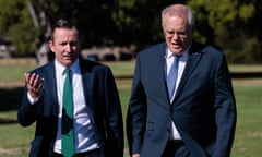 WA premier Mark McGowan (left) and prime minister Scott Morrison are seen arriving for a press conference in Perth