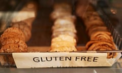 Tray of delicious looking cookies in a wire tray with sign saying 'gluten free'