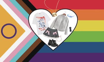 Different clothing items collaged against the intersex progress Pride flag