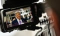 Former President Donald Trump, seen through a camera viewfinder, speaks to members of the media. Newspapers across the world have been reacting to his guilty verdict.