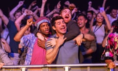 This image released by Amazon Prime shows, from left, Jermaine Fowler, Zac Efron and Andrew Santino in a scene from "Ricky Stanicky." (Ben King/Amazon via AP)