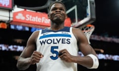 Minnesota Timberwolves guard Anthony Edwards look on during Sunday’s game against the Phoenix Suns.