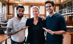 Harvard professor Anita Elberse who is running course in business for A-list football players – she shadowed Fergie in his last season in charge at Manchester United.  Here she is pictured with some of the soccer players that were in the BEMS program.