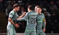 Matt O'Riley (left) celebrates scoring Celtic’s second goal at St Mirren in the sixth minute of the match.