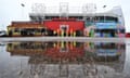 General view outside the stadium prior to the Premier League match between Manchester United and Manchester City at Old Trafford in January 2023.