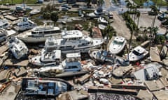 Boats wrecked by Hurricane Ian in Fort Myers, Florida.
