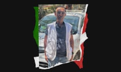 A portrait of Dr Mohammed Abu Mughaisib, atop the colours of Palestine