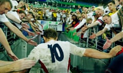 Fans congratulate Jonny Wilkinson as he goes down the tunnel after the 2003 Rugby World Cup final match between Australia and England