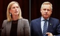 The Tasmanian opposition leader, Rebecca White, and the premier, Jeremy Rockliff, at Parliament House in Hobart