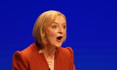 Liz Truss speaking at the Conservative party conference in early October