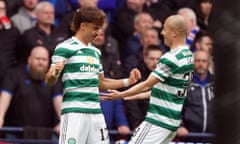 Celtic’s Jota celebrates scoring their side's first goal of the game with Daizen Maeda (right).